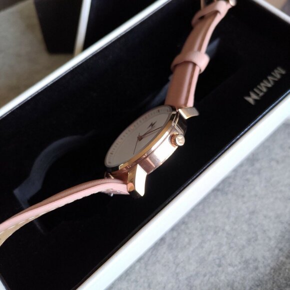 WOMEN'S MVMT 40MM ROSE GOLD WATCH STAINLESS STEEL WHITE DIAL CORAL LEATHER BAND - Picture 7 of 10